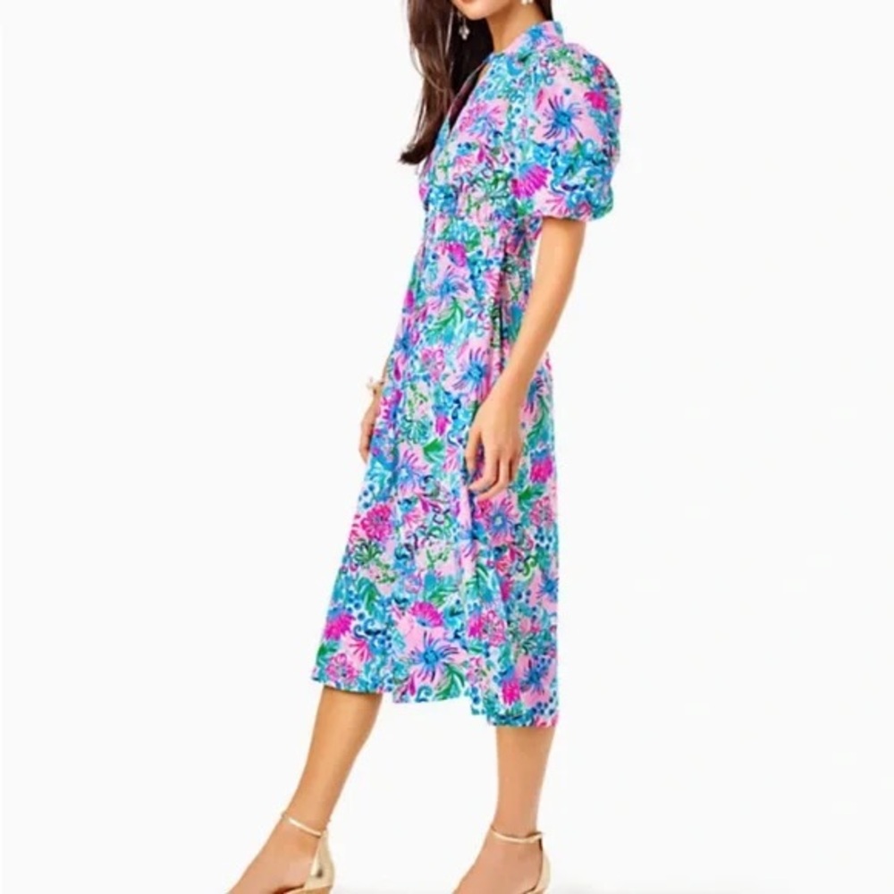 Floral Puff Sleeve Midi Dress